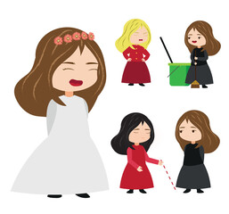 bride and groom in wedding dress in chibi art