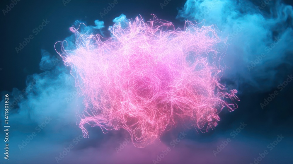 Aufkleber abstract digital artwork featuring a central cluster of glowing pink particles emanating tendrils, e