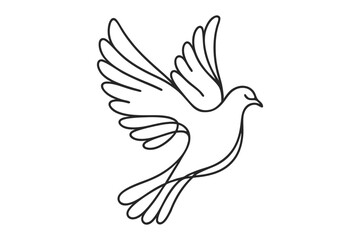 Obraz premium Minimalist Line Art Dove in Flight Drawing. Clipart image isolated on background.