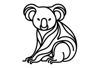 Naklejka premium Seated Koala Simple Black and White Line Art. Clipart image isolated on background.