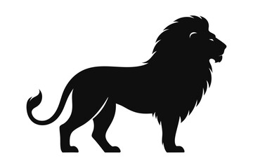 Black Lion Silhouette Standing Side View. Clipart image isolated on background.