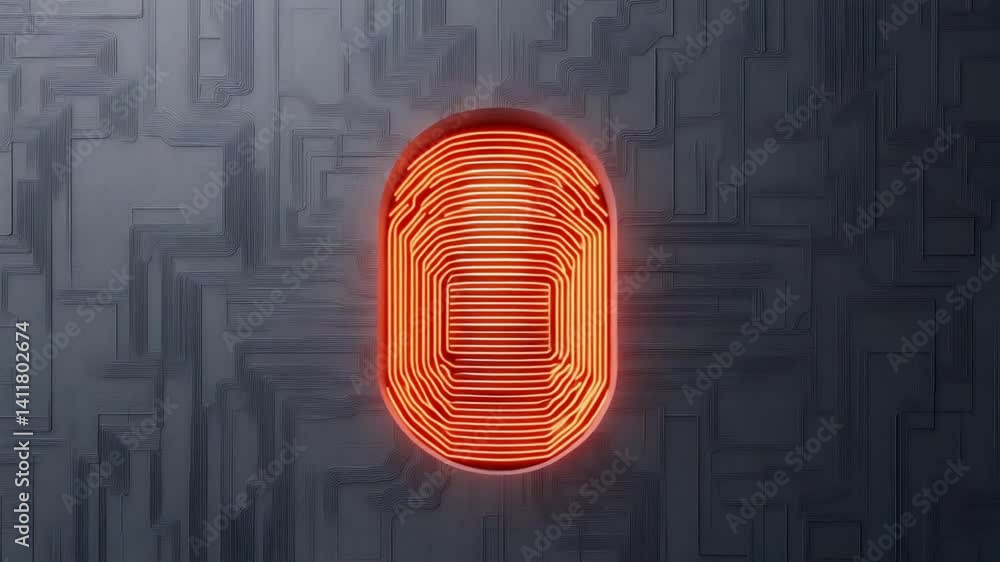 Poster abstract digital artwork depicting a glowing fingerprint design set against a textured dark backgrou