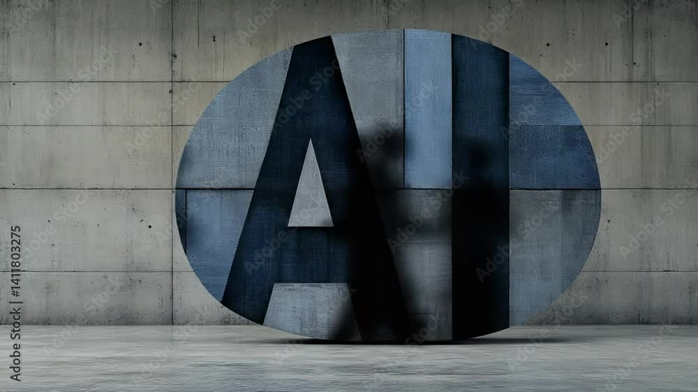 Poster modern ai concept with abstract letters and shadowy figure on textured wall background