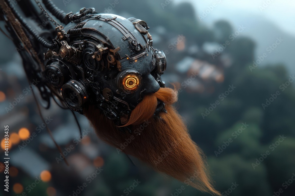 Aufkleber close up of detailed steampunk bird automaton with metallic textures, intricate mechanical component