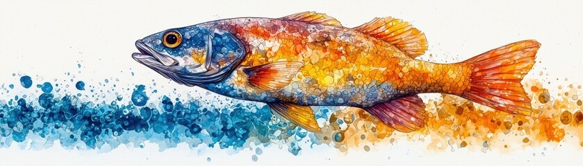 Vibrant Colorful Fish Swimming Through Splashes of Watercolor Art in Bright Shades