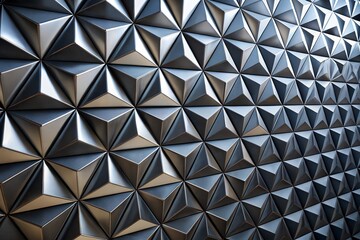 Fototapeta premium Polished, Semigloss Wall background with tiles. Triangular, tile Wallpaper with 3D, Black blocks. 3D Render