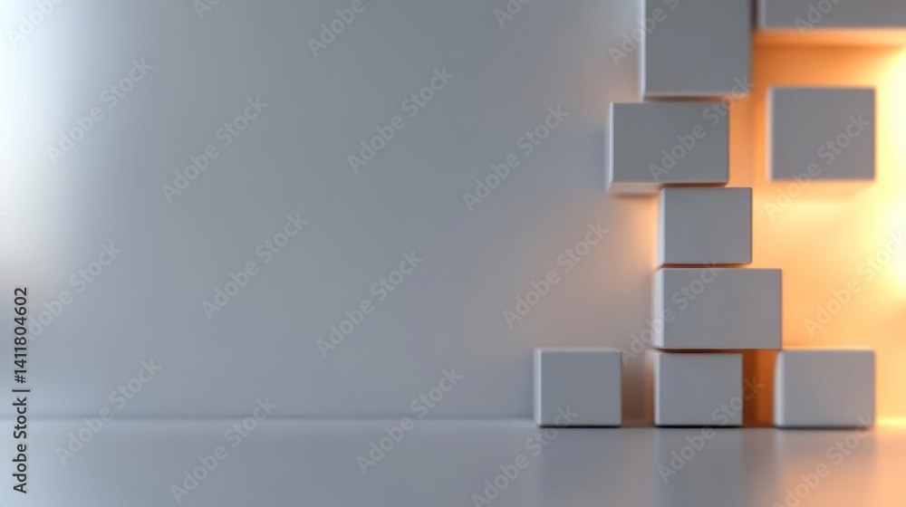 Leinwandbilder this image features a clean, minimalist design with a wall surface alongside white cubes stacked aga