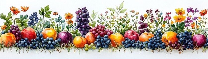 Vibrant Fruits and Colorful Flowers Arranged in a Lush Garden Landscape Design