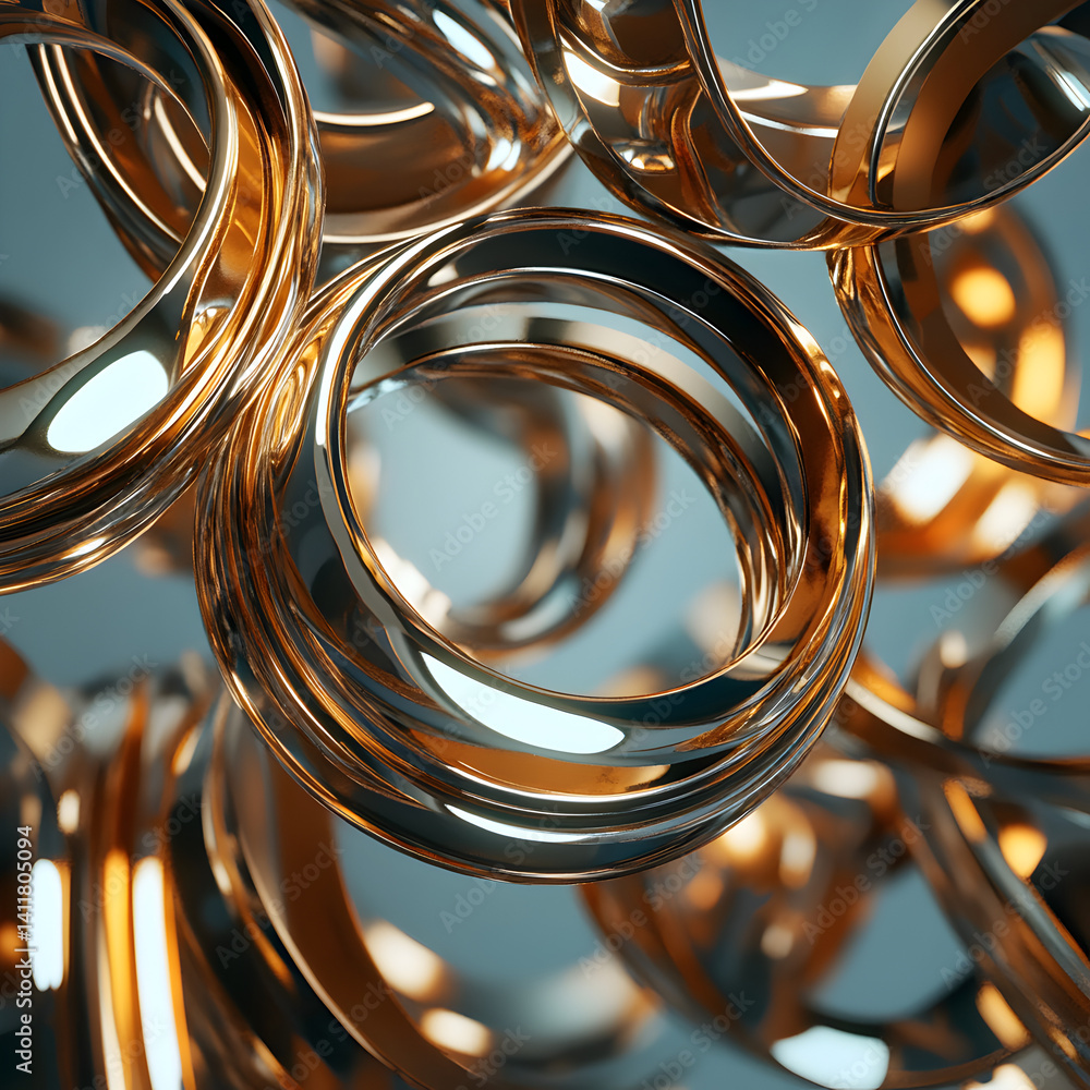 Poster golden rings abstract: intertwined golden rings create a mesmerizing abstract composition, showcasin