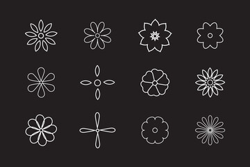 Collection of flower silhouettes. Flowers and plants set silhouette on a white background.