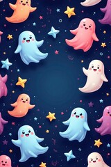 Obraz premium Cute ghosts floating in a colorful repeat design, background, ghosts
