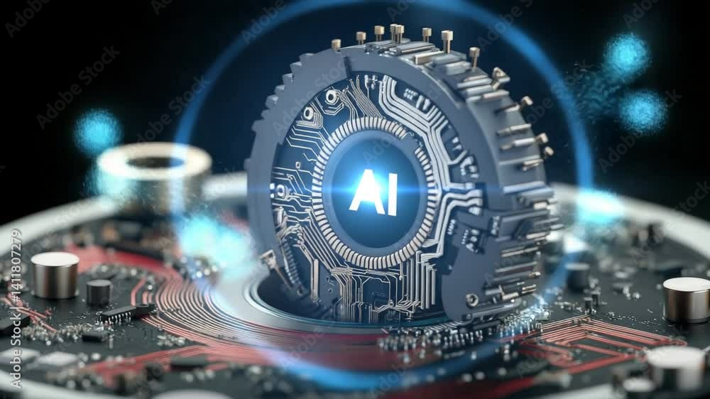 Aufkleber futuristic ai microchip design with circuit board elements and technology inspiration
