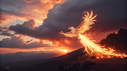 Phoenix Bird Made of Flames and Light – Art Print