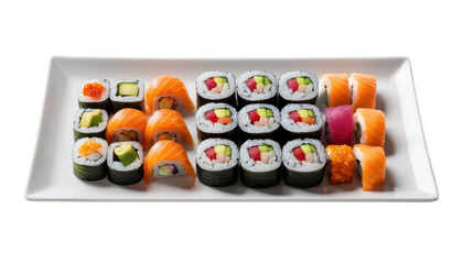 sushi on a plate on white background, on transparent background png