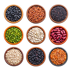Fototapeta premium Bowls of assorted dried legumes collection for healthy cooking