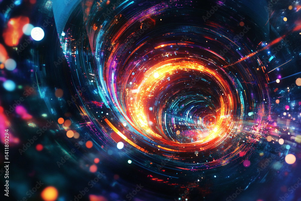 Poster vibrant swirling lights create a mesmerizing tunnel of energy and color a cosmic vortex of light and