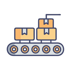 Naklejka premium Conveyor Belt with Boxes Icon Representing Packaging and Warehouse Operations