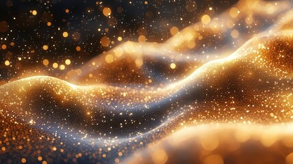 Golden Waves of Light: Captivating abstract background with shimmering particles, perfect for luxury branding and festive themes.