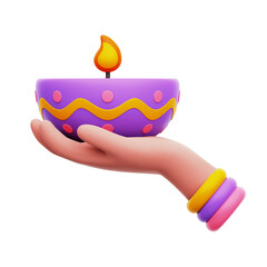 Holding Diwali Lamp 3D Rendering Icon Isolated Transparent Background	