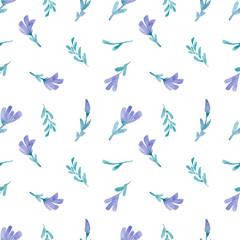 Watercolor seamless pattern with herbs and flowers. Romantic floral background. Fabric design.