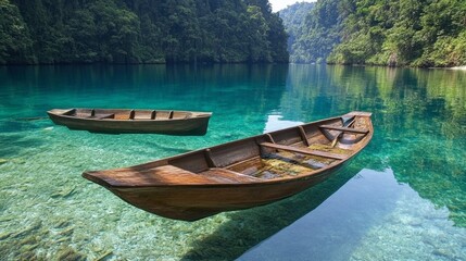 Obraz premium Boats anchored in the clear waters of Mu Ko Surin National Park.