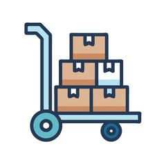 Fototapeta premium Hand Trolley with Boxes Icon Representing Goods Transportation and Logistics