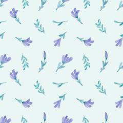 Watercolor seamless pattern with herbs and flowers. Romantic floral background. Fabric design.