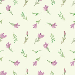 Watercolor seamless pattern with herbs and flowers. Romantic floral background. Fabric design.