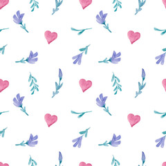 Watercolor seamless pattern with herbs and flowers. Romantic floral background. Fabric design.
