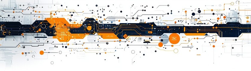 Obraz premium Abstract technology background with circuit pattern in orange, black, and white colors