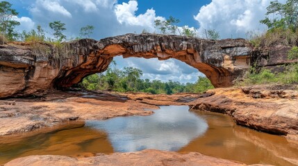 Natural rock bridge over stream in Namtok Pha Charoen National Park.