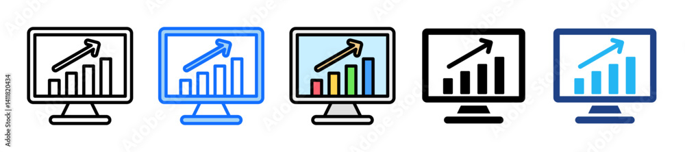 Poster monitor icon set multiple style collection