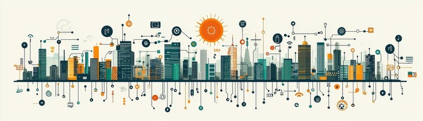 Urban Digital Landscape with Smart Technology Integration and Futuristic City Aesthetic