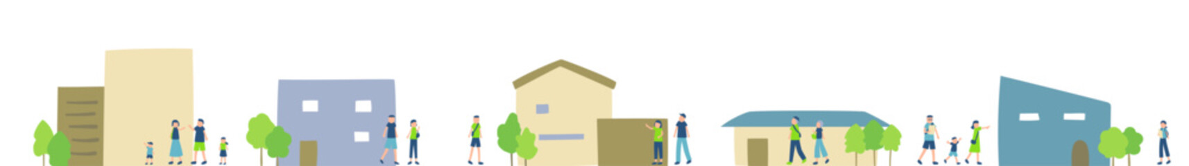 住宅展示場を回る人々のイラスト