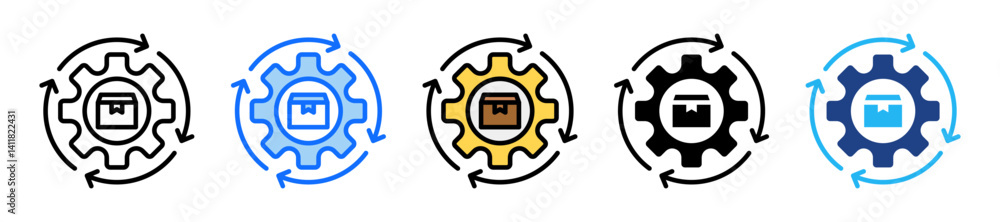 Poster production automation icon set multiple style collection