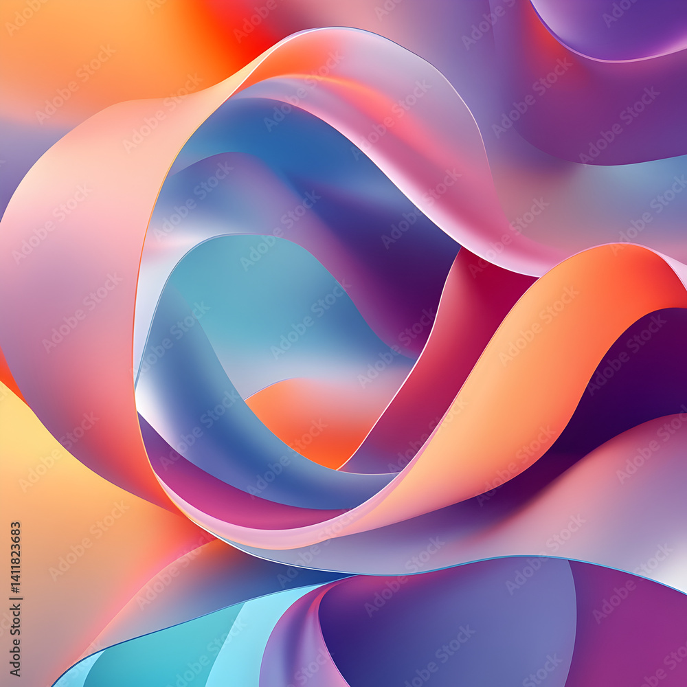 Poster vibrant abstract flowing form: an artistic display of dynamic curves and fluid shapes, showcasing a 