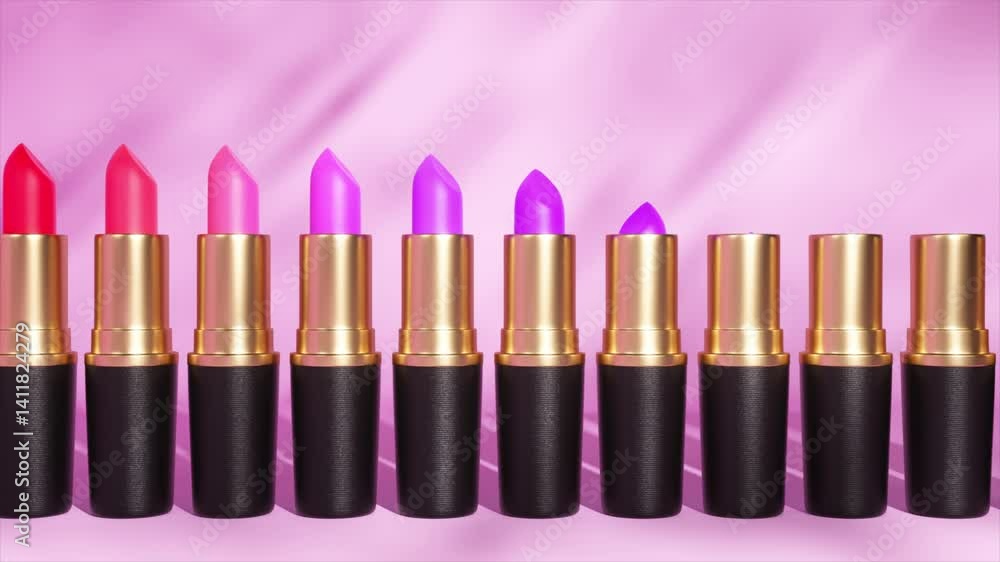 Poster gradient lipstick colors smoothly transitioning from rich red to deep purple against soft pink backg