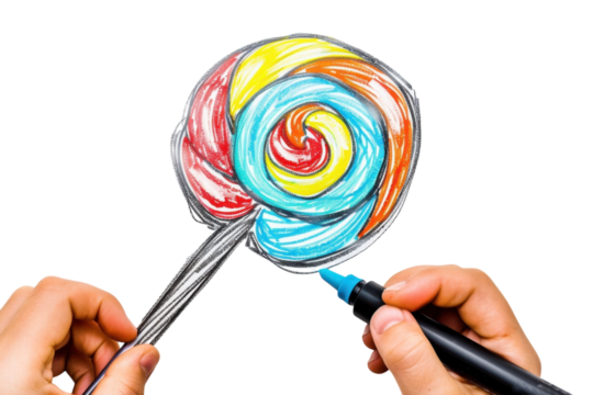 Creating a vibrant and colorful lollipop illustration using markers on a blank canvas for artistic expression isolated on transparent background - Powered by Adobe
