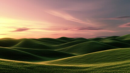 Sunrise over rolling green hills
