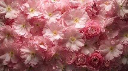 Pink Cherry Blossoms and Ranunculus Close Up