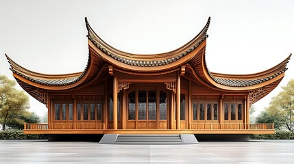 Fototapeta premium Symmetrical wooden building in classical Chinese style high resolution picture