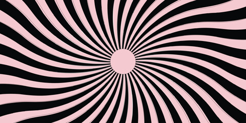 Abstract background with rays retro starburst pink and black Vintage sunbeam backdrop, boom, comic. Cartoon pop art Minimal sunrise radiate striped geometric circus light