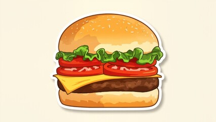 Cheeseburger cartoon with lettuce and tomato