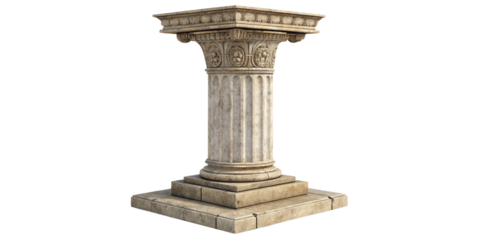 3D Render of Classical Stone Column on Pedestal, Isolated on Transparent Background, Ancient Greek Architecture, Architectural Element, column, architecture, 3d model