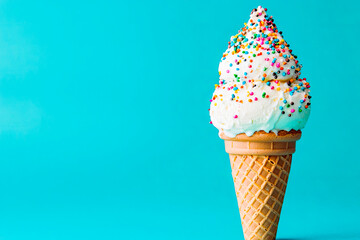ice cream cone with blue turquoise background