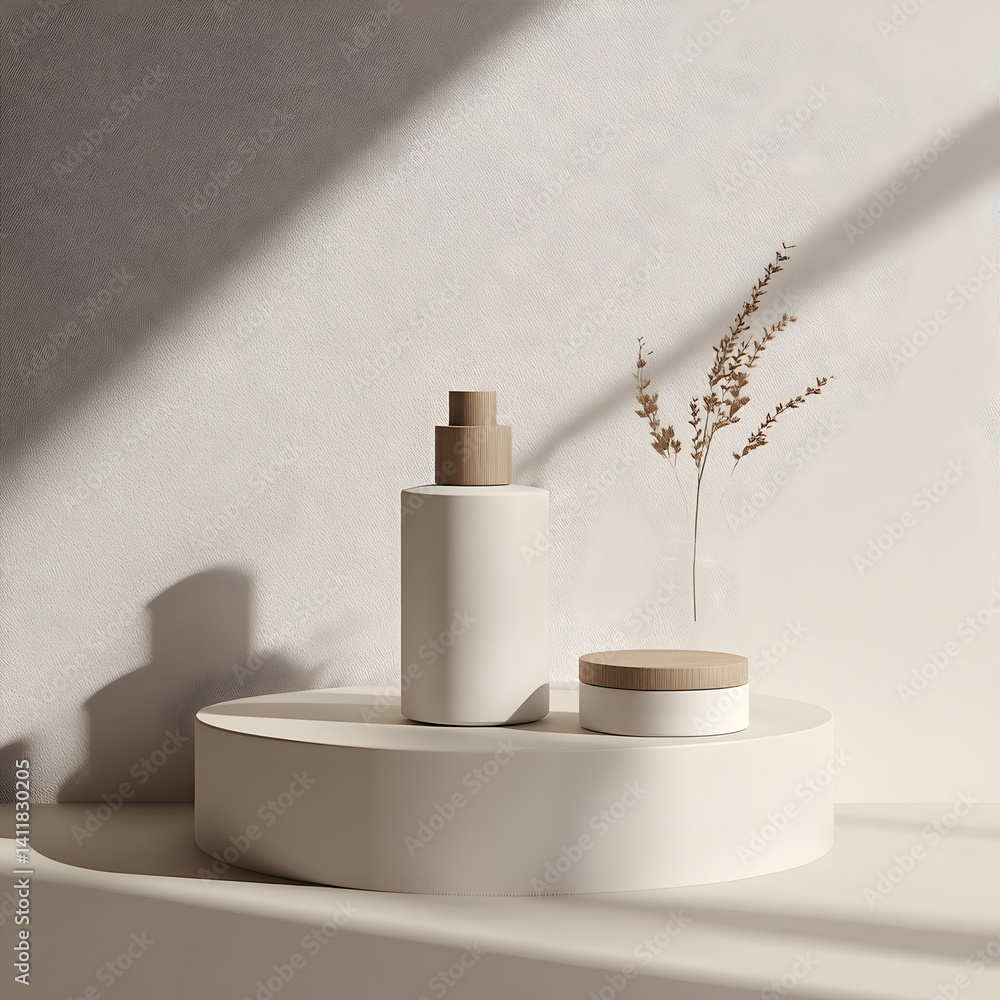 Poster product display with elegance: minimalist aesthetic product display, showcasing a cosmetic container