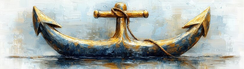 Vintage Maritime Anchor Depicted in Artistic Style with Subtle Texture and Light Reflection