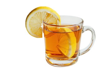 A warm cup of lemon-infused tea resting on a serene surface invites relaxation and comfort during a quiet afternoon moment isolated on transparent background