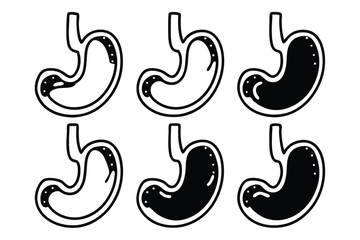 Black and White Human Stomach Icons: Healthy and Diseased Medical Illustration.