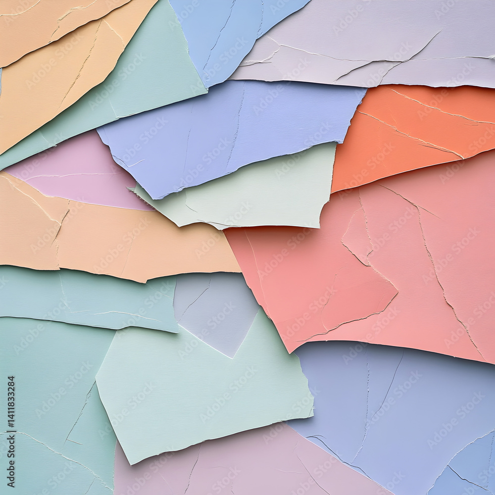Poster abstract color palette texture: a vibrant collection of torn paper pieces forms an abstract mosaic o